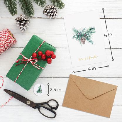 ZICOTO Beautiful Christmas Cards Set of 20 with Watercolor Designs - Incl. Bulk Envelopes, Matching Stickers And Storage Box - Perfect to Send Warm Holiday Wishes to Friends and Family