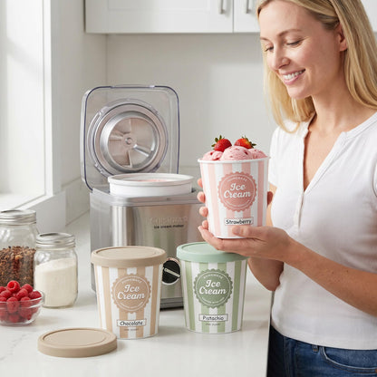 ZICOTO Set of 3 Reusable Ice Cream Containers 1 Quarts ea. - Perfect for Homemade Sorbet, Frozen Yogurt Or Gelato - Stackable Storage Pint Containers, Stickers And Lids Stores Easily In Freezer