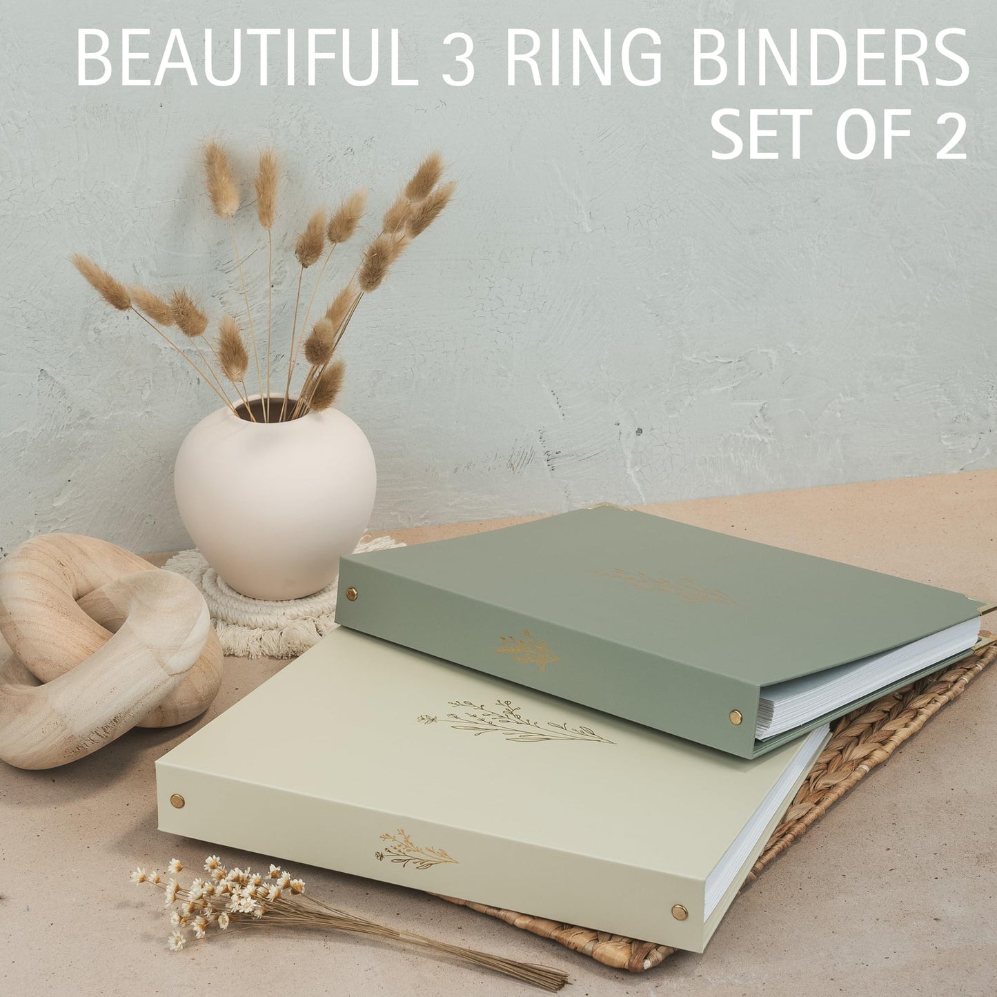 Aesthetic 3 Ring Binder Set of 2 and Beautiful Magazine Holder Set of 3 Bundle - Easily Organizes Your Paperwork for School, Office or Work