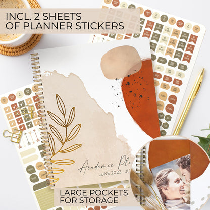 Beautiful 2023-2024 Academic Planner - A 8.5" x 10.5" Daily Planner for Women or Men with Weekly & Monthly Spreads For The 23-24 School Year - Runs From June 2023 - July 2024