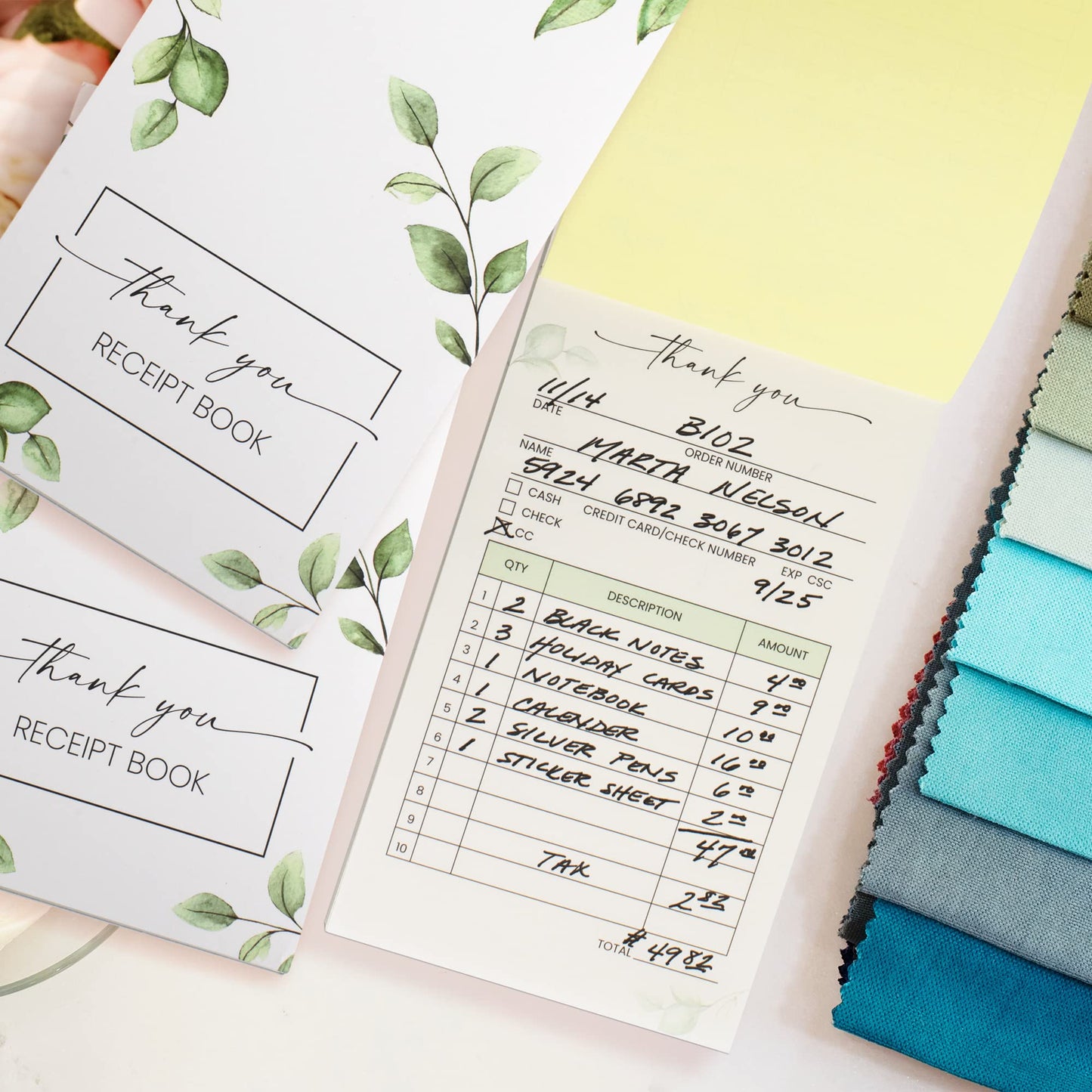 Beautiful Greenery Thank You Receipt Book Set of 3 for Small Businesses - Aesthetic and Easy to Use Receipt Pad - The Perfect Business Supplies That Helps You and Your Happy Clients to Stay Organized