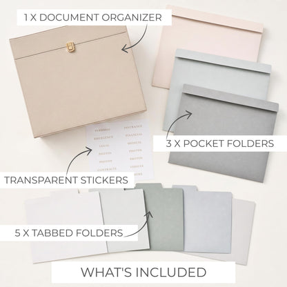 Document Organizer Box with 8 Folders - PU Leather File Organizer