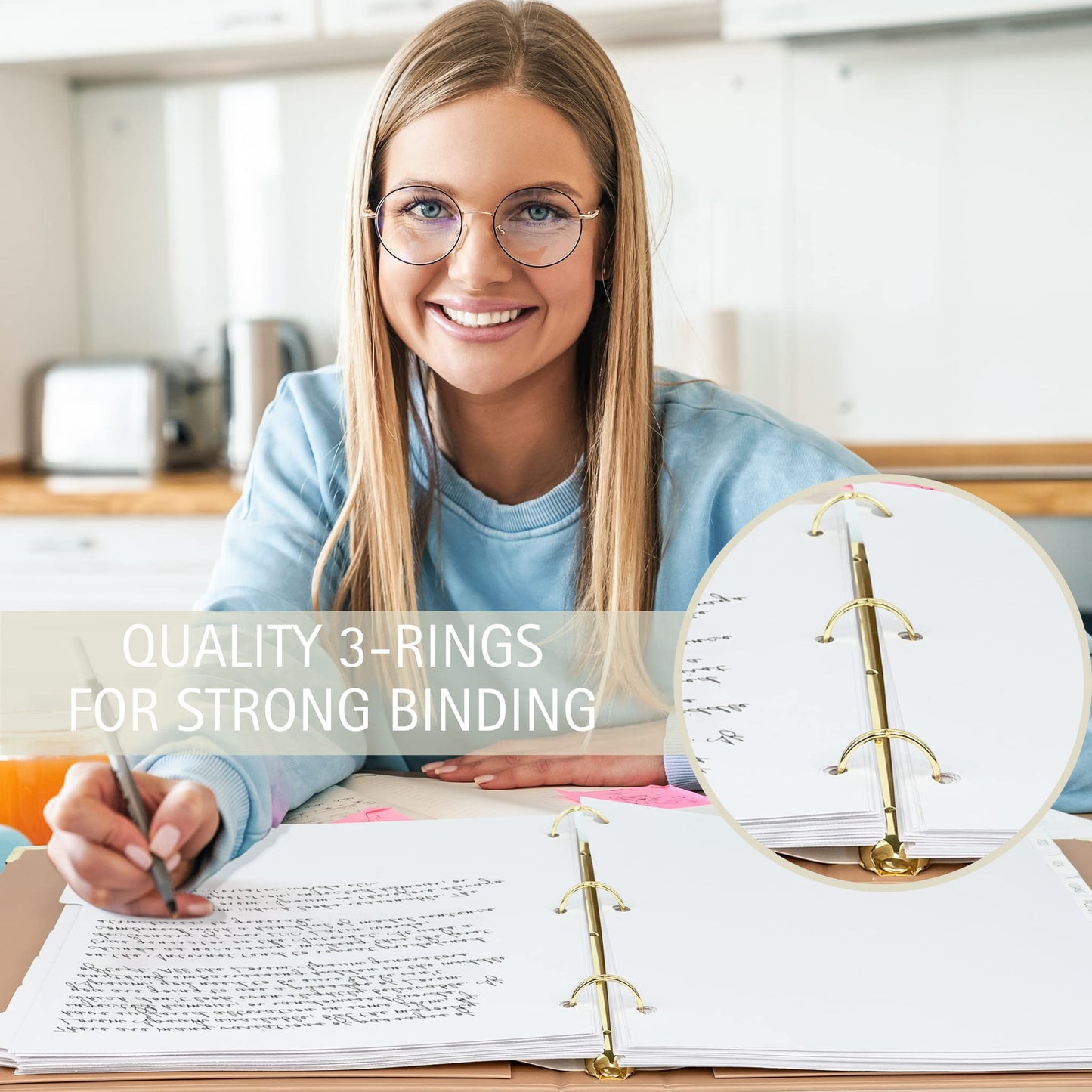 Aesthetic 3 Ring Binder Set of 2 - Sturdy 1 Inch Binder Fits Letter Sized Paper - A Cute Three Ring Holder for Women or Men with Pocket Easily Organizes Your Paperwork for School, Office or Work