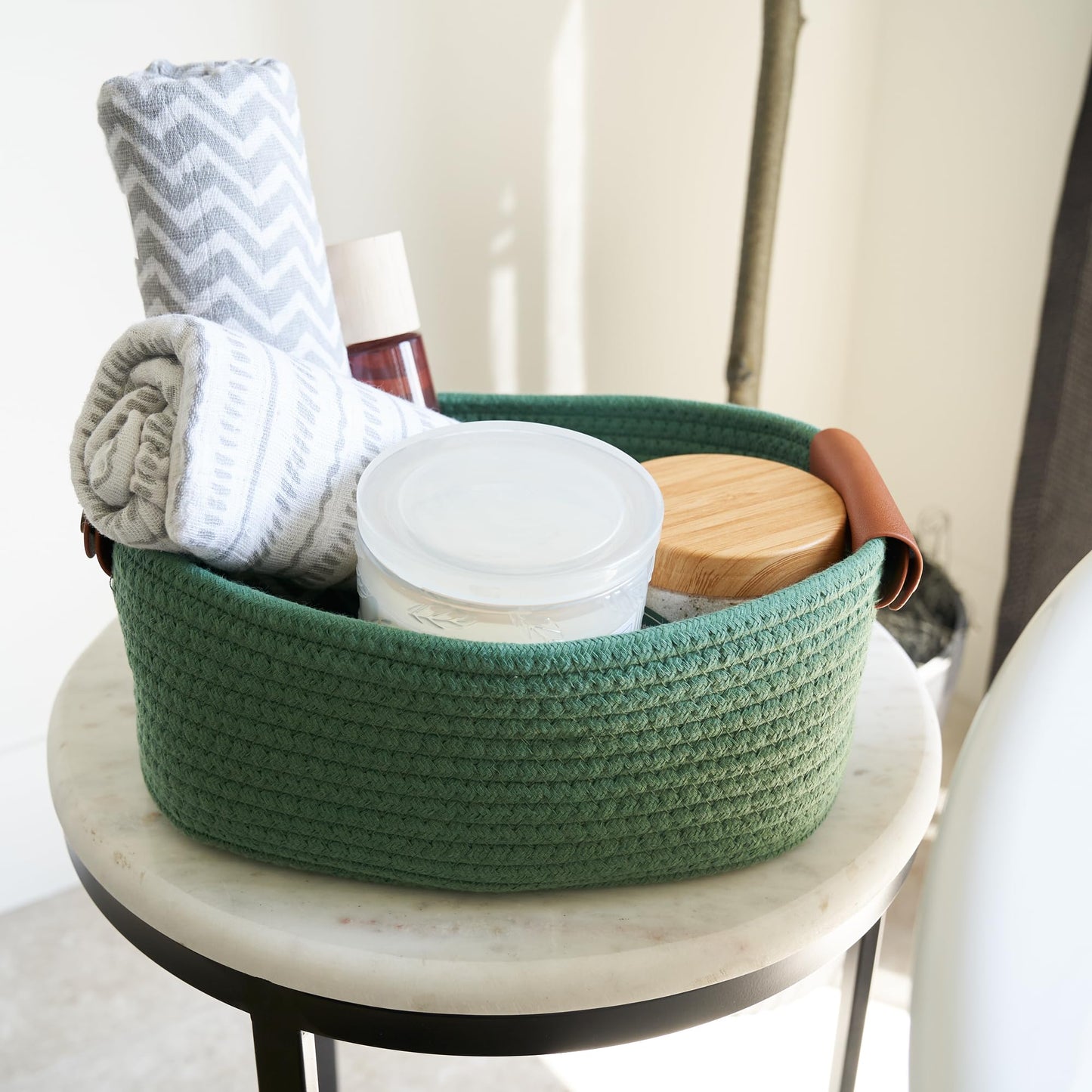 Beautiful Storage Basket Set of 5 - Modern Cotton Rope Baskets for Organizing Shelves - The Perfect Organization Bins for Nursery, Changing Table, Office and Living Room