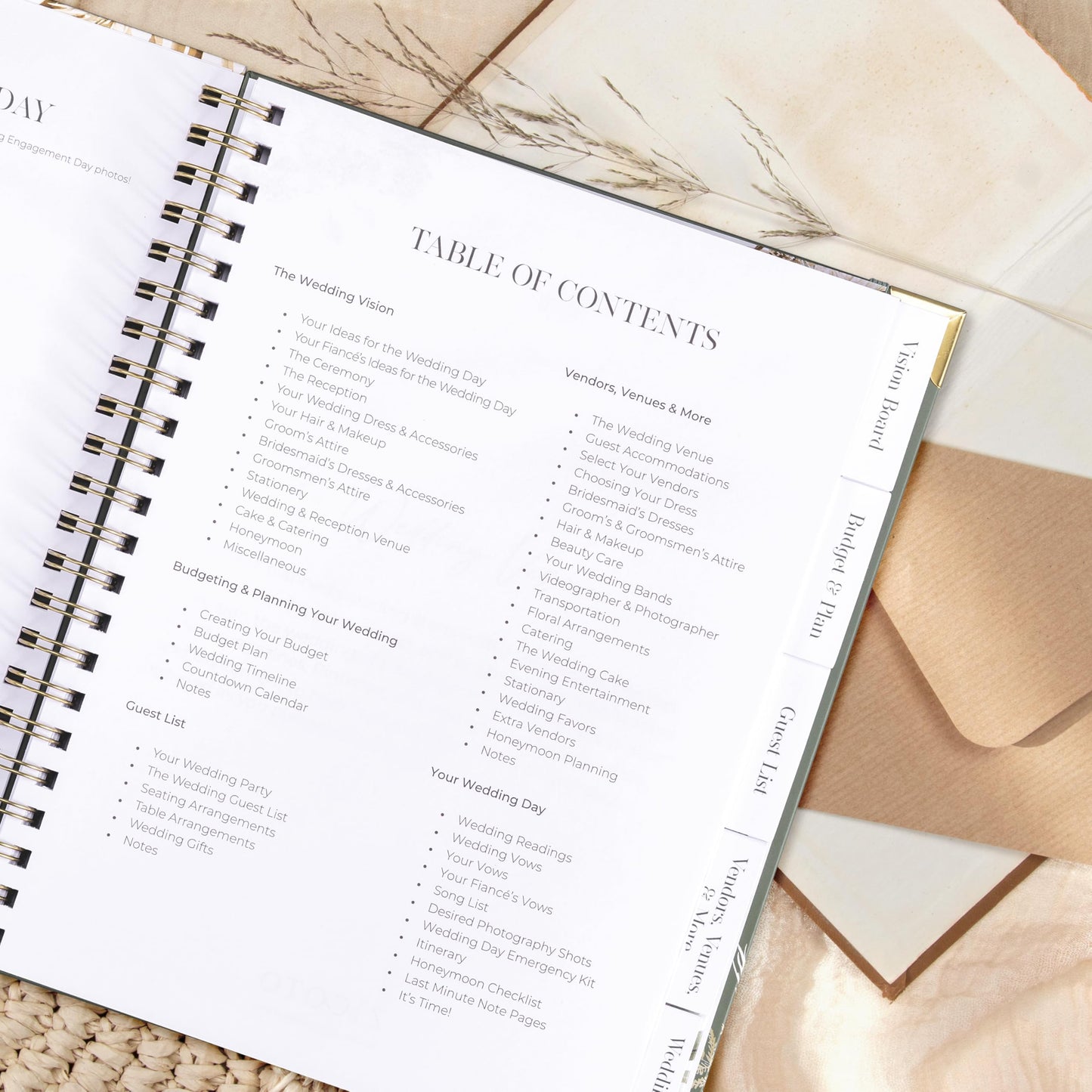 Beautiful Greenery Wedding Planner Book and Organizer - Enhance Excitement and Makes Your Countdown Planning Easy - Unique Engagement Gift for Newly Engaged Couples, Future Brides and Grooms