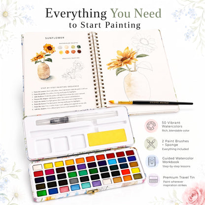 Beautiful Watercolor Workbook Paint Set for Beginners - Palette Kit