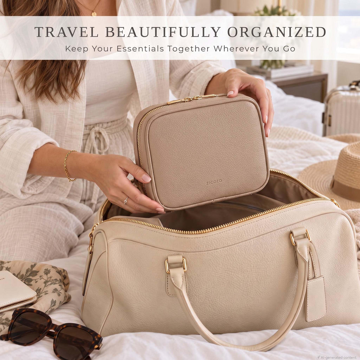 Stylish Tech Organizer Pouch - PU Leather Electronics Travel Bag for Women