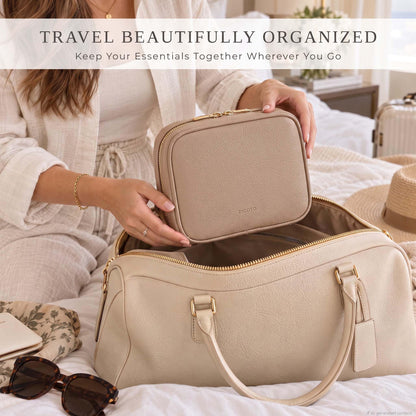 Stylish Tech Organizer Pouch - PU Leather Electronics Travel Bag for Women