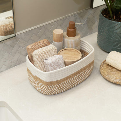 Beautiful Storage Basket Set of 3 - Sturdy Cotton Rope Baskets for Shelves Are Perfect for Organizing Your Home - Quality Storage Bins Easily Fit With Any Nursery or Bedroom Decor