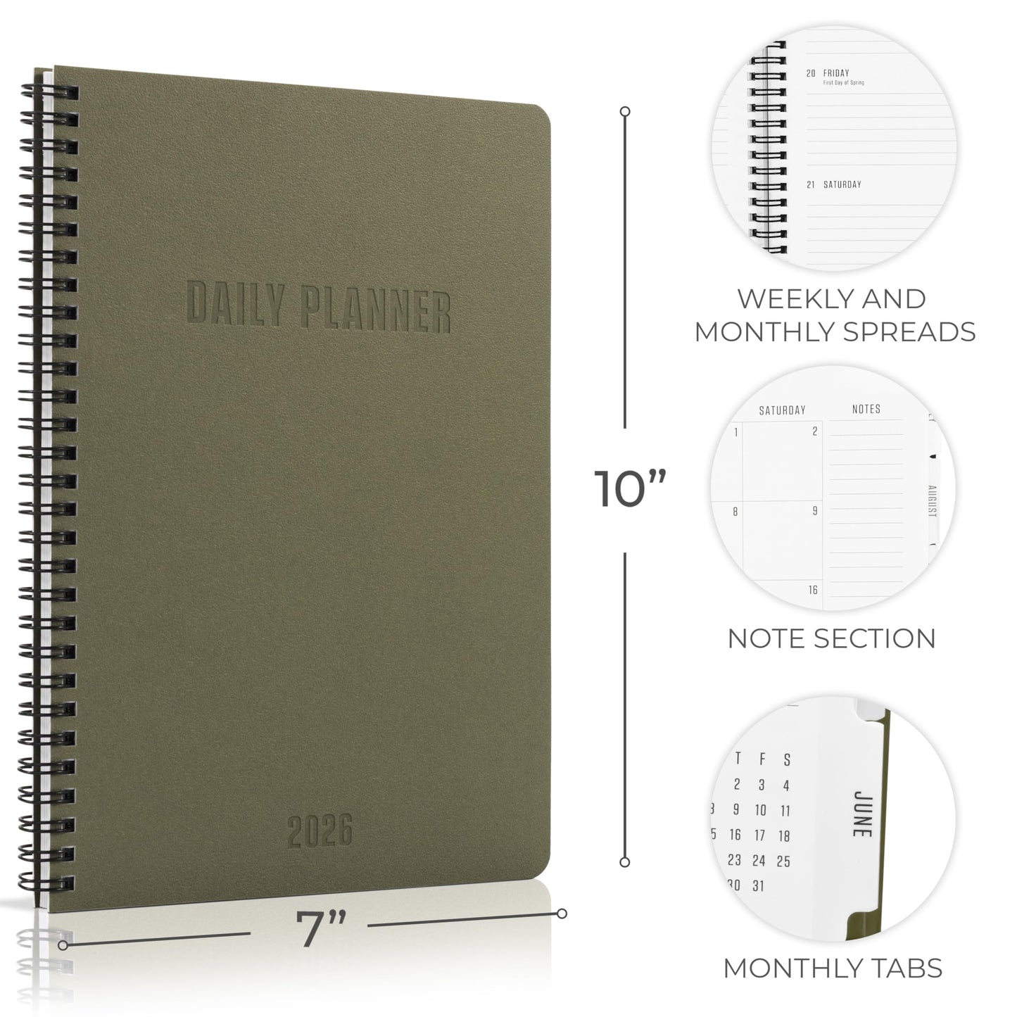 Durable 2026 Daily Planner - 7" x 10" Daily Planner with Weekly & Monthly Spreads for Easy Planning - Perfect Calendar Book for Women or Men To Organize All Appointments, Tasks and Boost Productivity