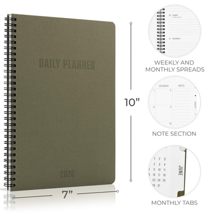 Durable 2026 Daily Planner - 7" x 10" Daily Planner with Weekly & Monthly Spreads for Easy Planning - Perfect Calendar Book for Women or Men To Organize All Appointments, Tasks and Boost Productivity