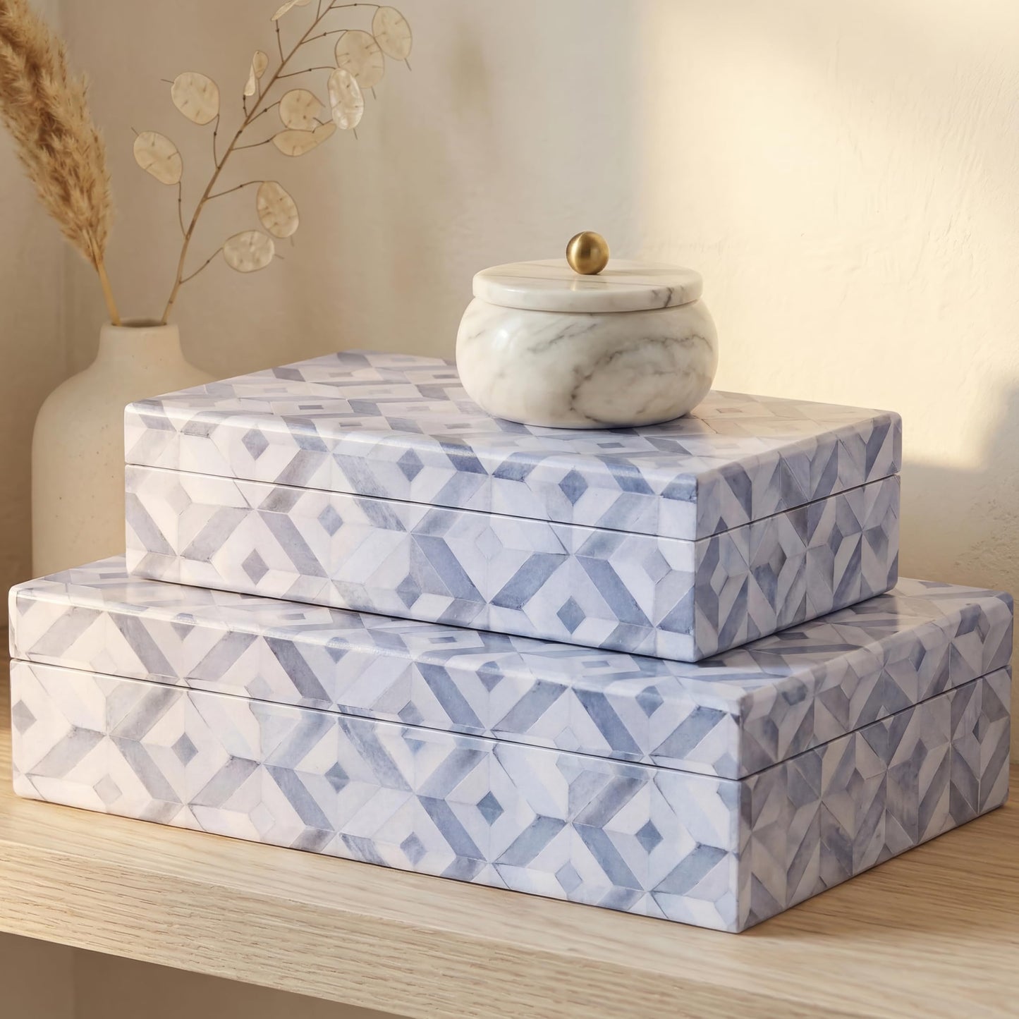 ZICOTO Beautiful Decorative Box Set of 2 - Stylish Decorarive Storage Boxes With Lids Enhance Your Living Room