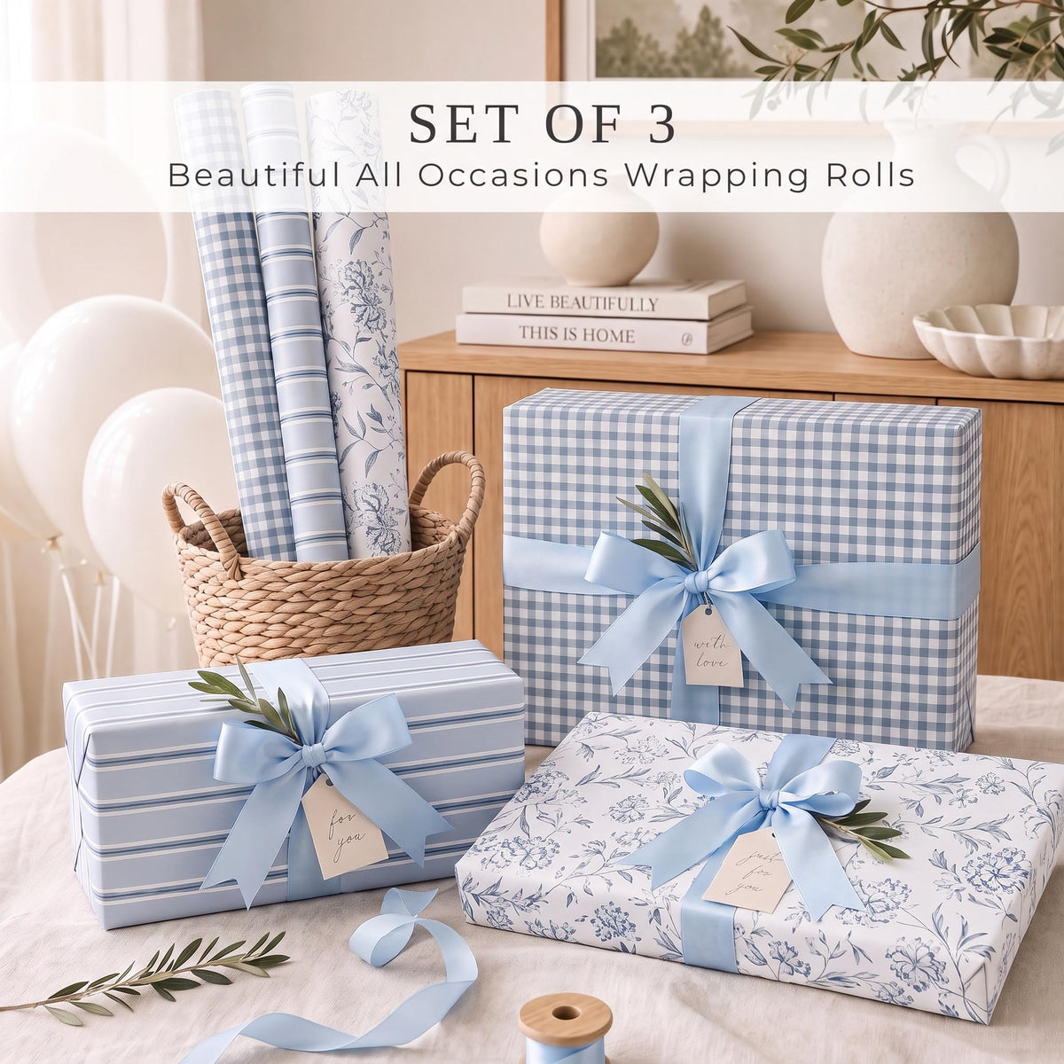 ZICOTO Beautiful Gift Wrapping Paper Rolls for All Occasions - Set of 3