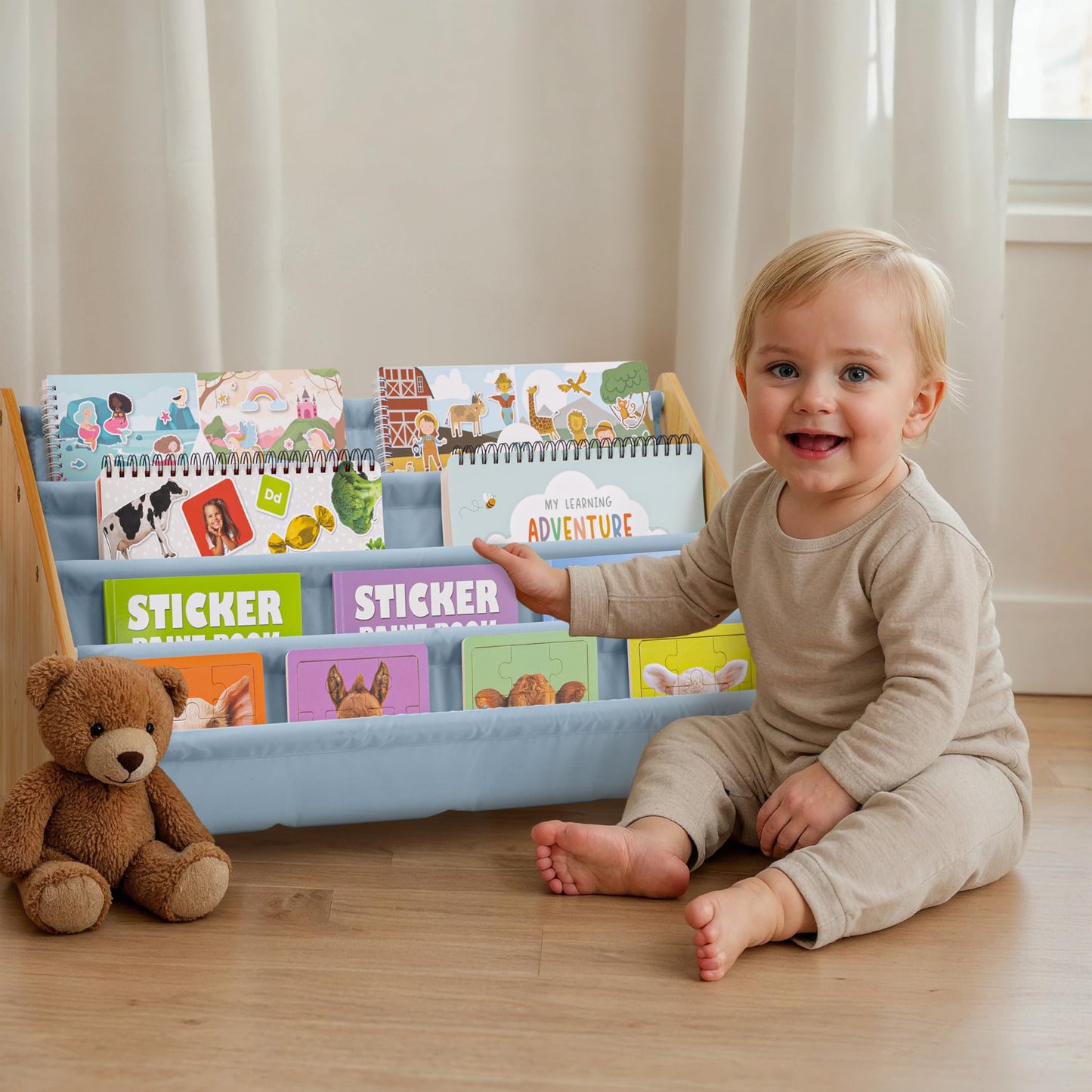 ZICOTO Decorative Wooden Bookshelf for Kids Rooms - Keeps Plenty of Books Neatly Organized & Within Reach for Toddlers - Easy Install Montessori Book Shelf for Baby's Bedroom or Playroom Decor