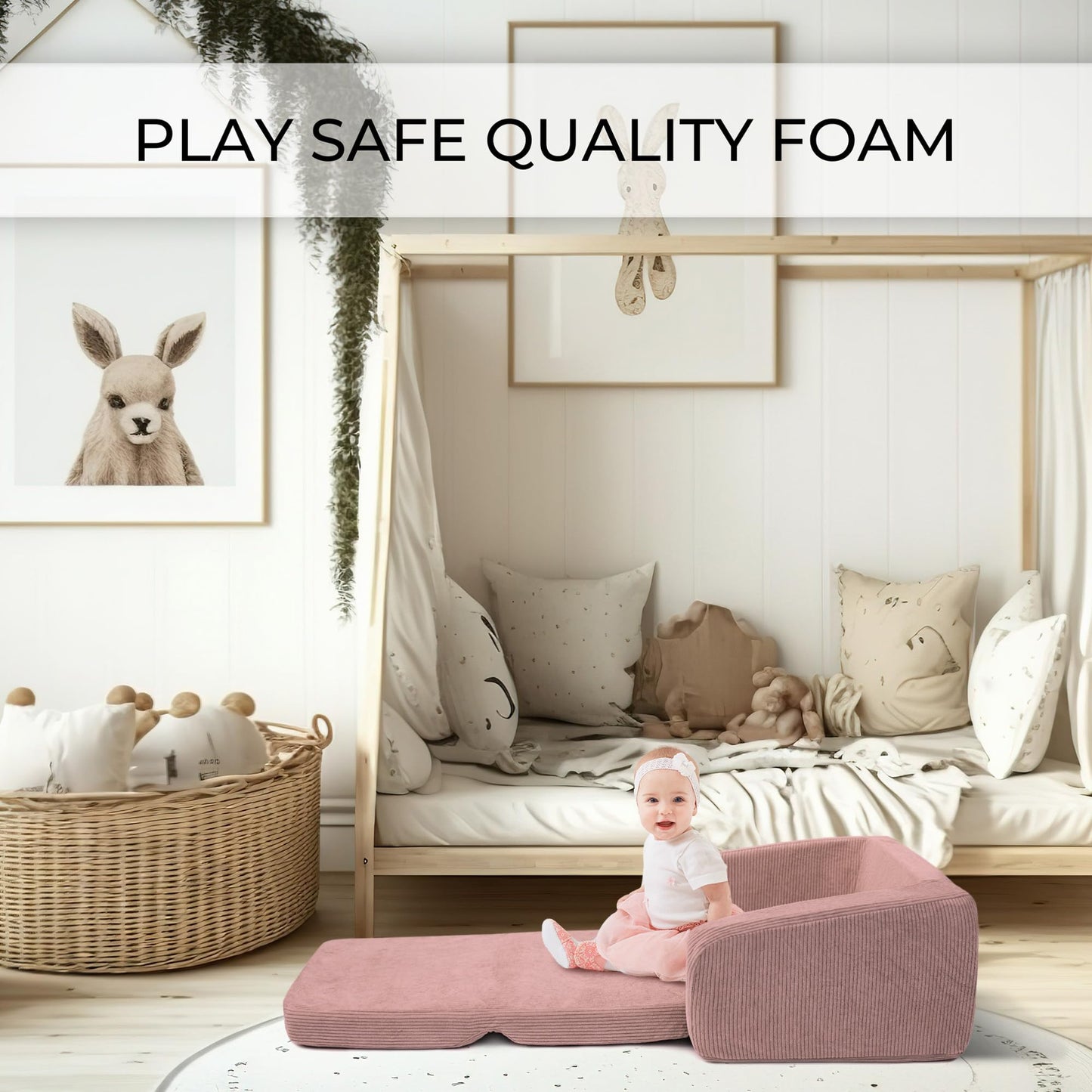 ZICOTO Comfy Kids Chair for Toddler - Stylish 2 in 1 Lounger Made of Memory Foam Easily Unfolds Into a Soft Baby Couch to Nap On - Modern Fold Out Sofa for The Little Ones