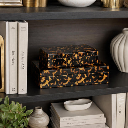 ZICOTO Decorative Storage Boxes - Set of 2 Tortoise Shell Organizer Boxes