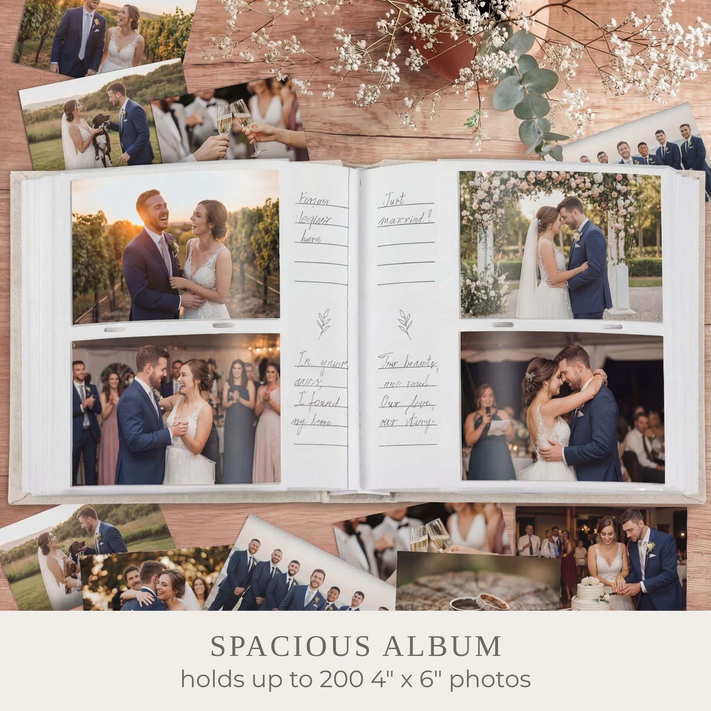 Beautiful Photo Album for 4x6 Pictures - Perfect Picture Book for Wedding, Baby Shower and more - 200 Photo Slots Albums to Collect Your Memories