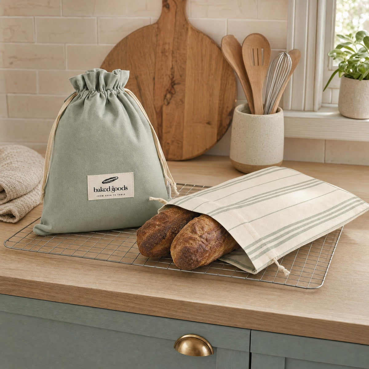 ZICOTO Charming Bread Bags for Homemade Bread - Set of 2 Beeswax-Lined Reusable Linen Bags That Keep Your Sourdough Fresh Naturally - A Thoughtful Bread Storage Gift for Bread Making Lovers