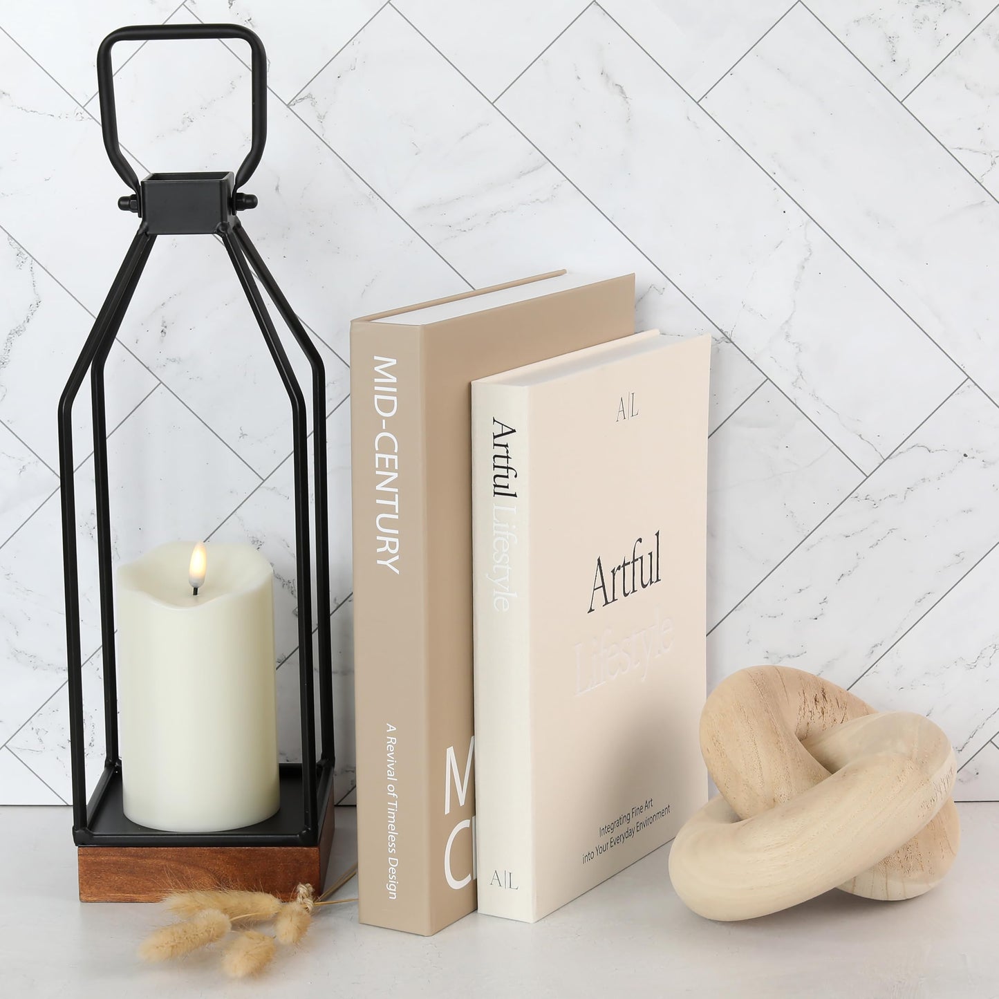 Aesthetic Decorative Books - Set of 2 Stylish Boxes Enhance Your Coffee Table, Bookshelf or Mantel Decor - Beautiful Fake/Faux Books for Modern Home Decoration, Photo Storage and as a Keepsake Box