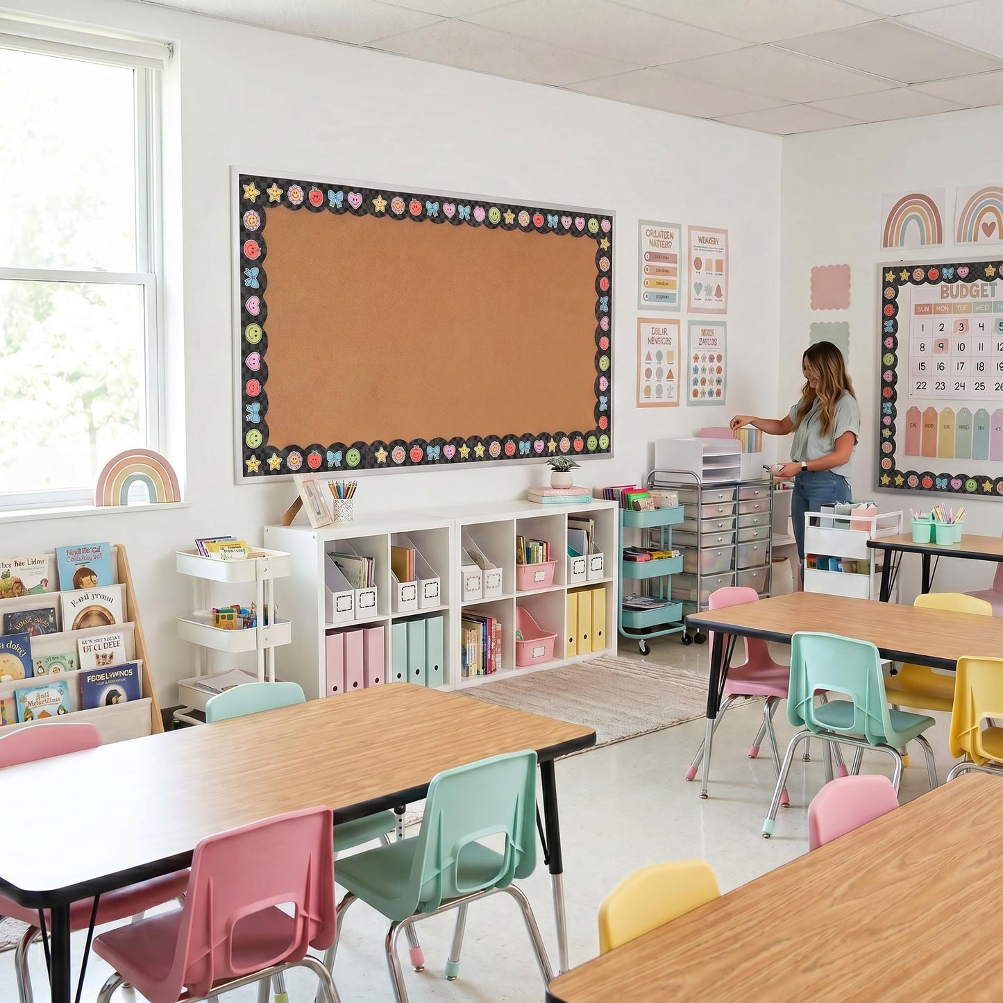 Beautiful Scalloped Bulletin Board Borders for Classroom Decor - 60 Smiley Face Strips for Up to 3 Boards 4x6 ft, Durable Decoration and Teacher Must Haves for a Warm Welcoming Classroom