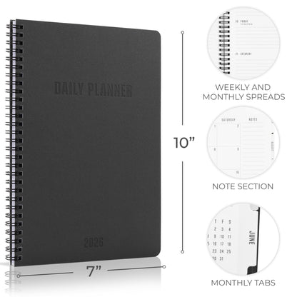 Durable 2026 Daily Planner - 7" x 10" Daily Planner with Weekly & Monthly Spreads for Easy Planning - Perfect Calendar Book for Women or Men To Organize All Appointments, Tasks and Boost Productivity