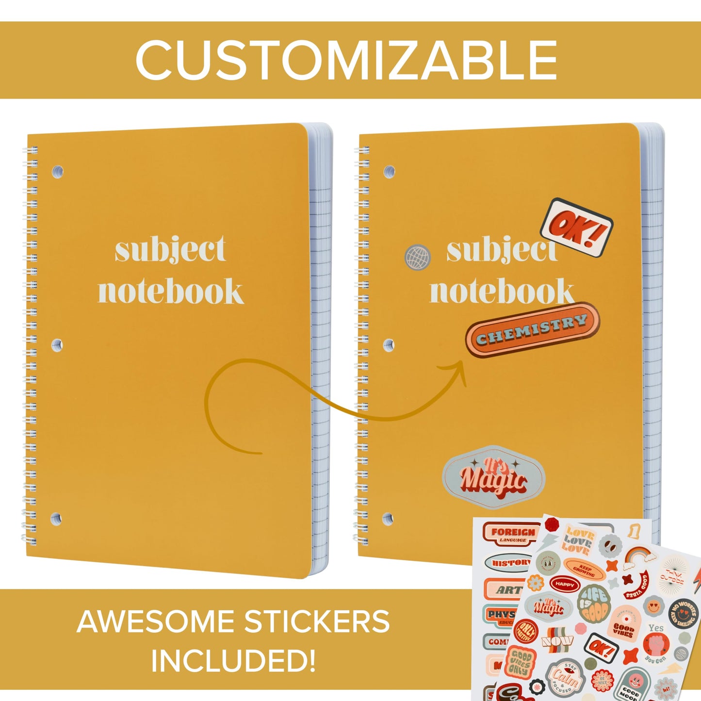 ZICOTO Aesthetic Spiral Subject Notebook Set of 3 For School or College - The Perfect 8" x 10.5" College Ruled Notebook with Premium Paper - Cute Student Supplies to Stay Organized at School