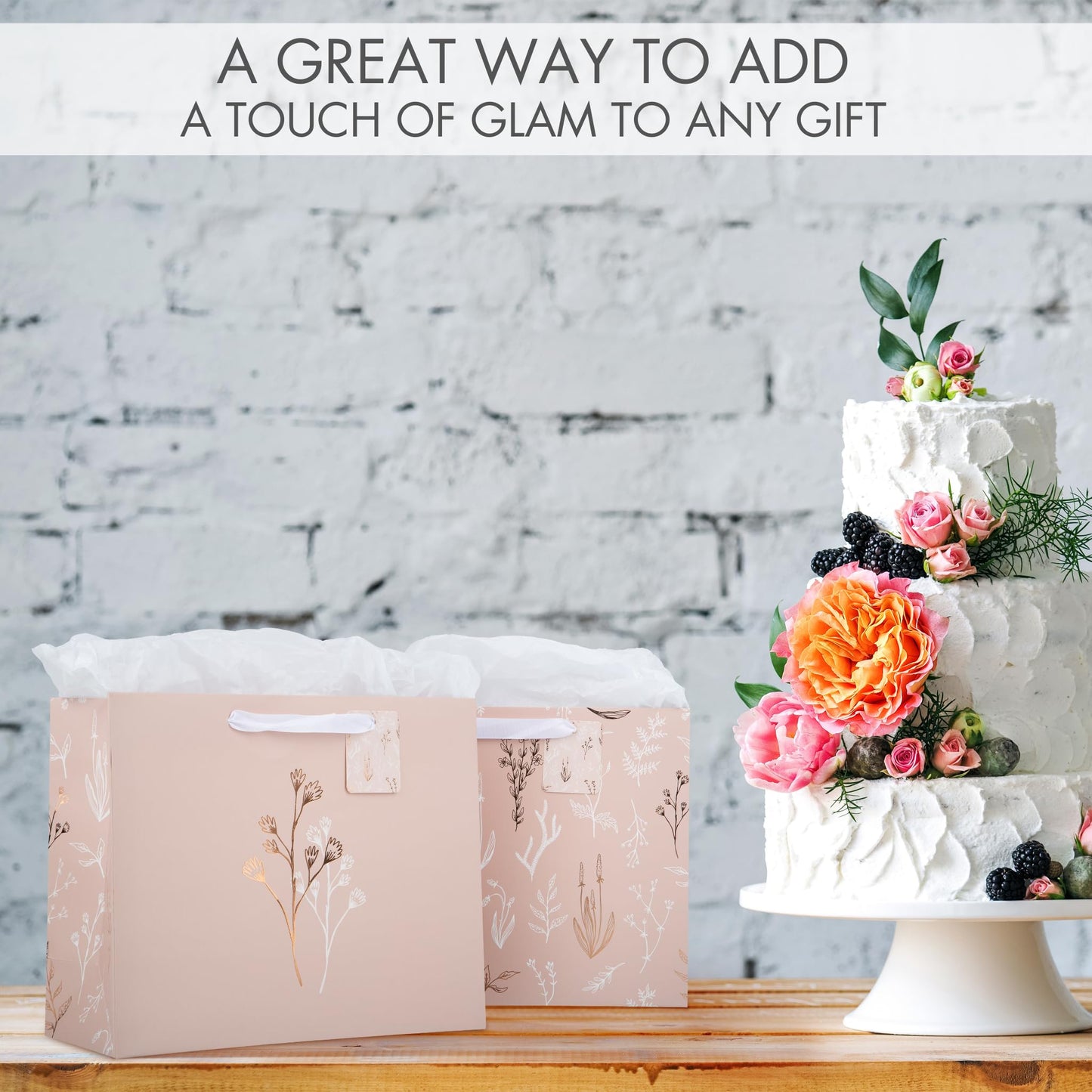 Beautiful Gift Bags Set of 2 - Large 13" Bags with Handles incl. Matching Tissue Paper, Cards & Stickers - Reusable and Perfect For Presents of Any Birthday, Weddings, Mothers Day & Special Occasion