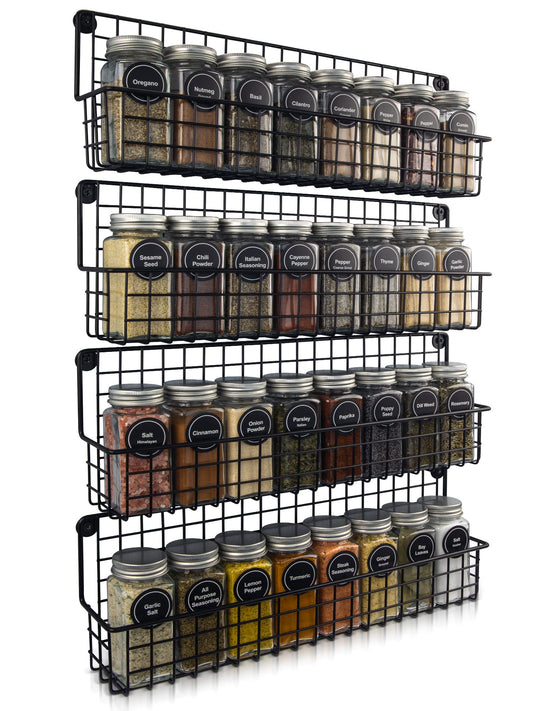 ZICOTO Farmhouse Style Hanging Spice Racks For Wall Mount - Easy To Install Set of 4 Space Saving Racks - The Ideal Seasoning Organizer For Your Kitchen