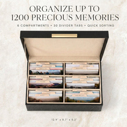 ZICOTO Decorative Photo Storage Box - Sturdy Linen Photo Organizer with Dividers is Perfect to Store Up to 1200 Pictures and 4x6 Photos - Portable Scrapbook Storage Containers with Lid