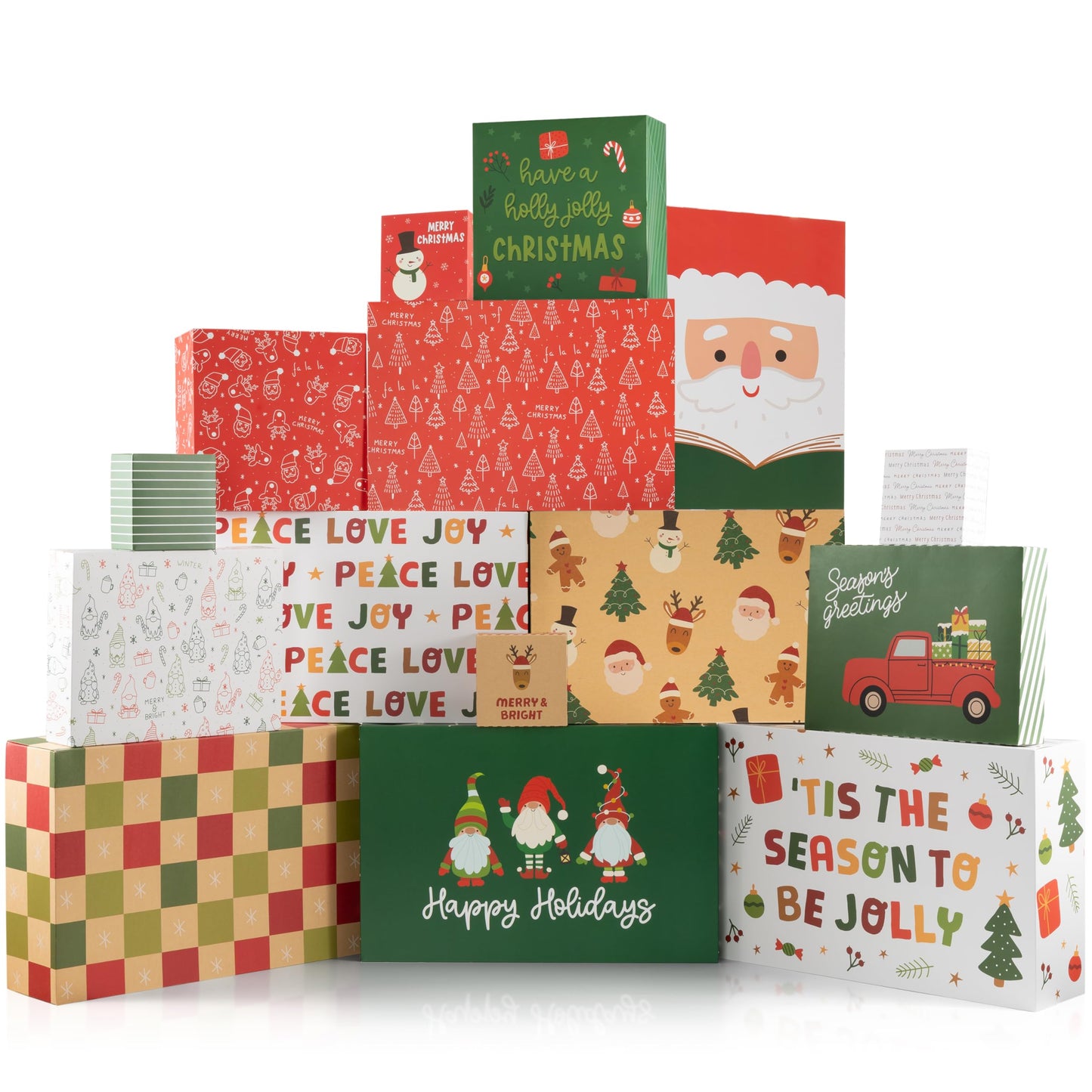 ZICOTO Beautiful Christmas Gift Boxes Set of 15 - Stylish Holiday Present Boxes with Assorted Festive Designs for Easy Christmas Gift Wrapping - Perfect Variety Set for Shirts, Clothing and More