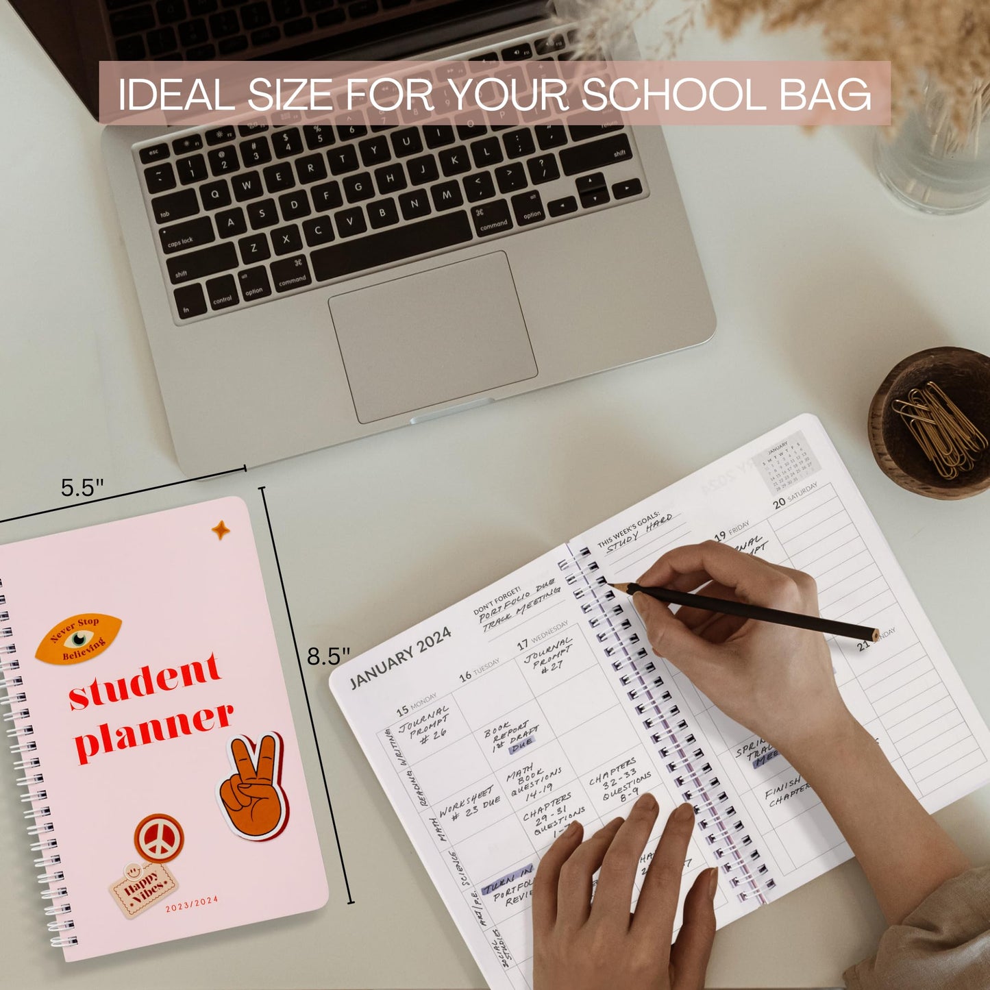 Simplified 2023-2024 Student Planner To Stay Organized - A Beautiful 8.5" x 5.5" Planner for Middle and High School Students with Weekly & Monthly Spreads For The 23-24 Academic Year