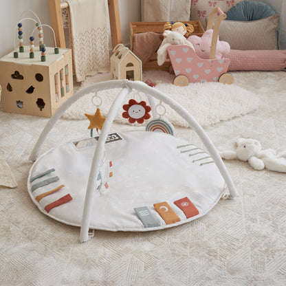 Beautiful Baby Play Gym and Tummy Time Mat - Soft Cotton Mat with 4 Cute Toys & Cards Creates The Perfect Activity Area for Your Girl/Boy - Stylish Infant Floor Playmat for Any Playroom Decor