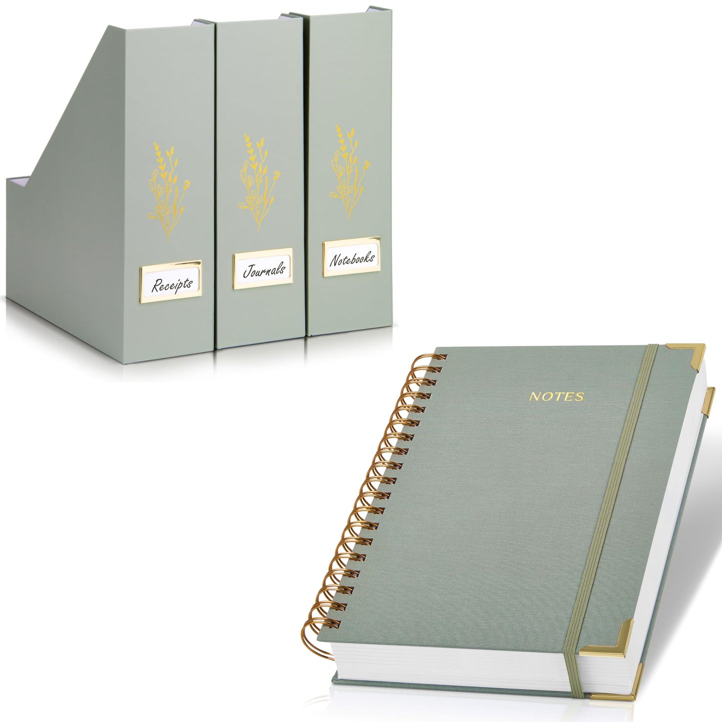 ZICOTO Aesthetic Thick Spiral Notebook Journal and Magazine Holder Set Of 3 Bundle - Perfect For Writing And Staying Organized at Work or School