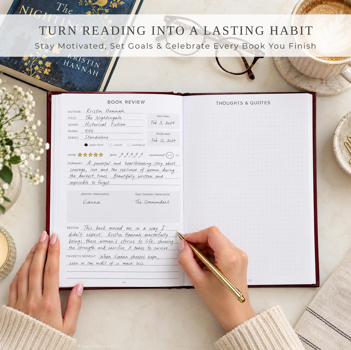 Beautiful Reading Journal for Book Lovers - Sturdy Hard Cover Tracker
