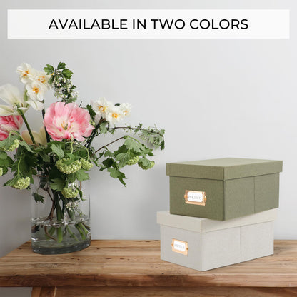Decorative Photo Storage Box - Sturdy Linen Photo Organizer with Dividers - Stores Up to 850 4x6 Photos - Portable Scrapbook Storage Container with Lid