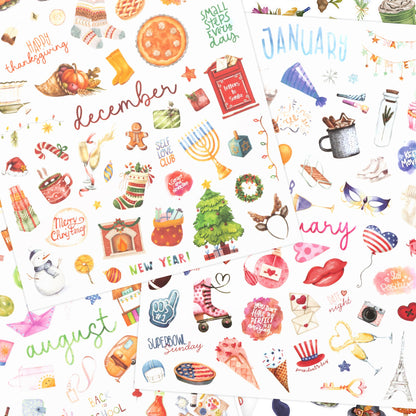 Aesthetic Monthly Planner Stickers - Beautiful Holiday Sticker Set to Enhance Your Planner, Journal or Calendar - Perfect Scrapbook Accessories for Adults with All Year Holidays & Vintage Stickers