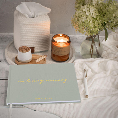 ZICOTO Beautiful Linen Funeral Guest Book for The Celebration of Life - The Perfect in Loving Memory Book with Ample Space to Sign in for Guests - Premium Craftsmanship for Honoring Loved Ones