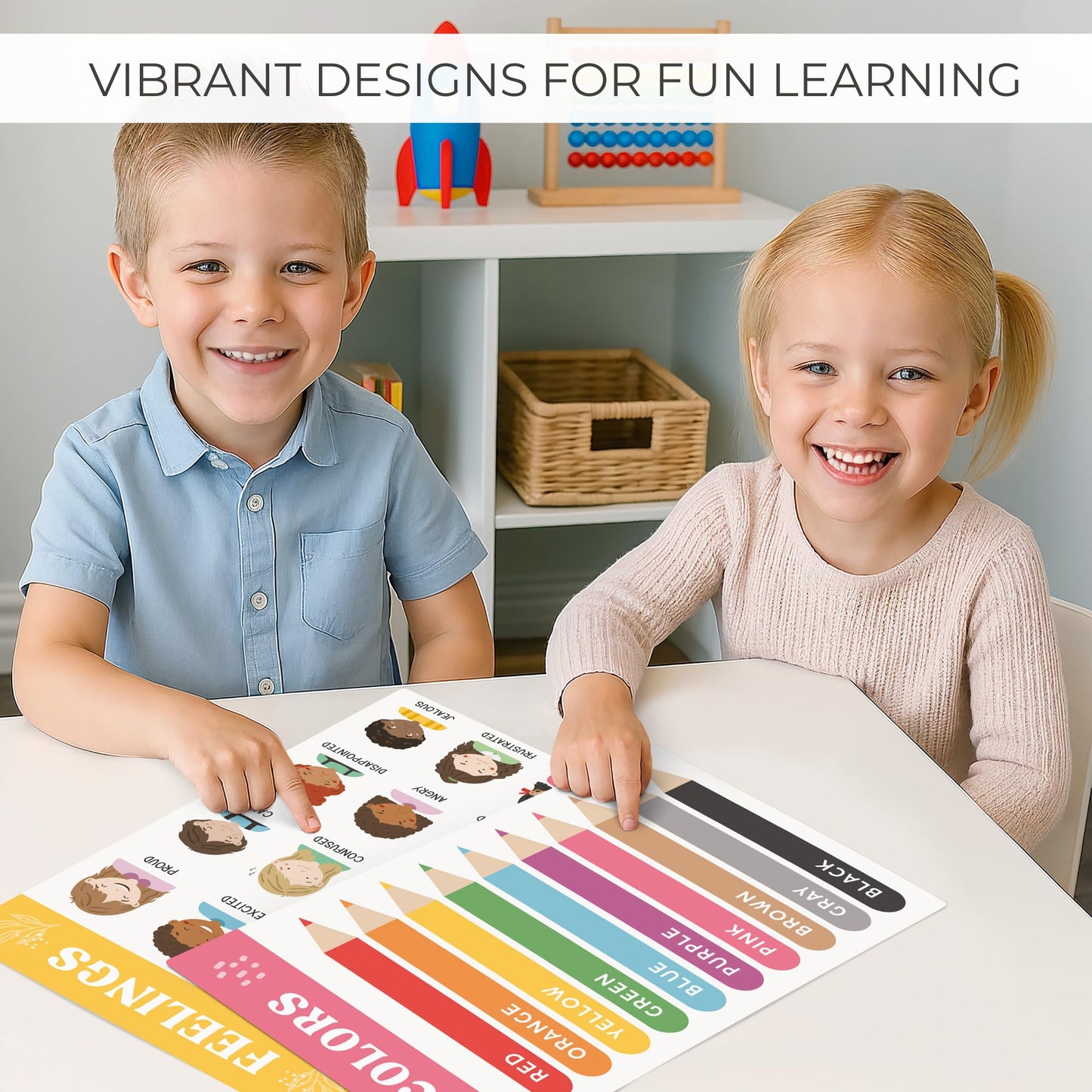 Fun Educational Posters for Toddlers 1-3 - Set of 16 Easy to Read Learning Posters for Classroom & Homeschool Decor - Essential Preschool/Kindergarten Kids Room Wall Charts incl. ABC & Number Chart