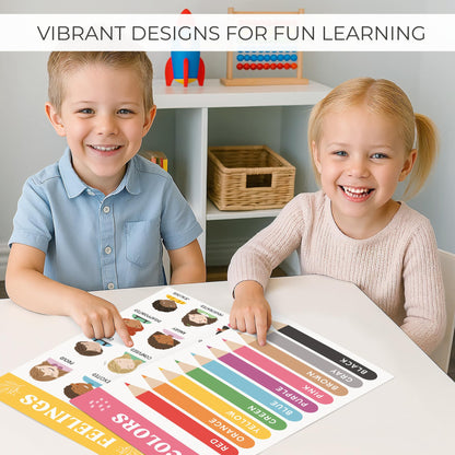 Fun Educational Posters for Toddlers 1-3 - Set of 16 Easy to Read Learning Posters for Classroom & Homeschool Decor - Essential Preschool/Kindergarten Kids Room Wall Charts incl. ABC & Number Chart