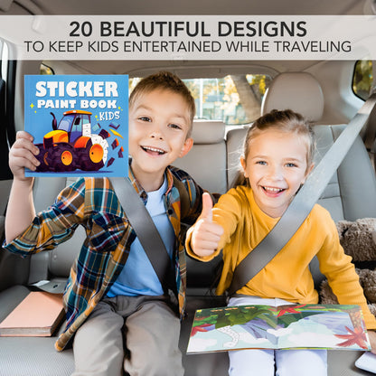 Fun Paint with Sticker Books for Kids Set of 2 - Entertaining Sticker Activity with Vibrant Themes Keeps Kids Ages 4-8 Busy - Perfect Puzzle to Learn Shapes and Numbers at Home or Travelling