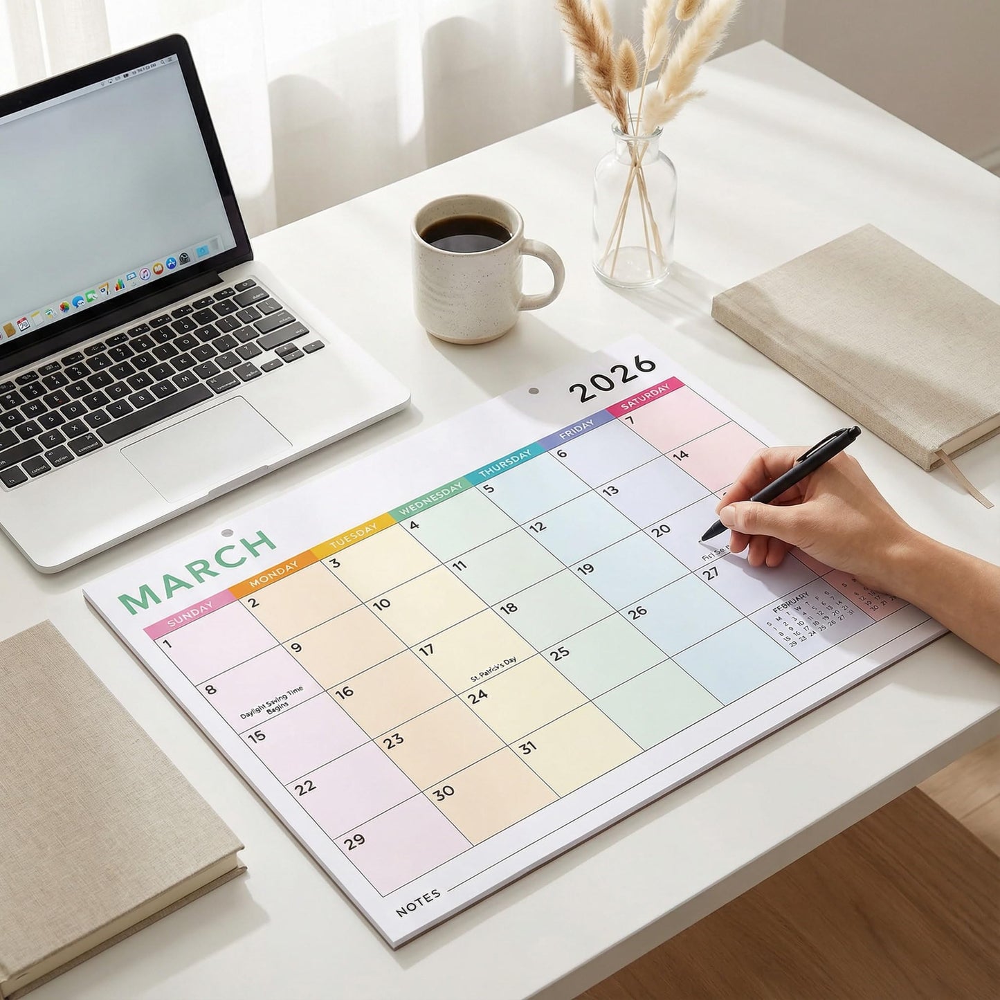 Colorful 2026 Desk Calendar - Runs From January 2026 Until July 2027 - Large Easy to Track Office Desktop/Wall Calendar 16"x12" for Effortless Organizing