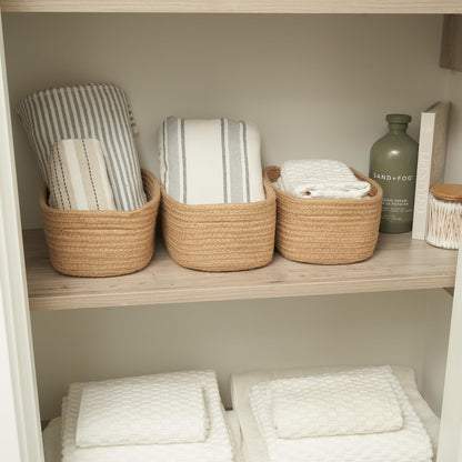 Beautiful Storage Basket Set of 3 - Sturdy Cotton Rope Baskets for Shelves Are Perfect for Organizing Your Home - Quality Storage Bins Easily Fit With Any Nursery or Bedroom Decor