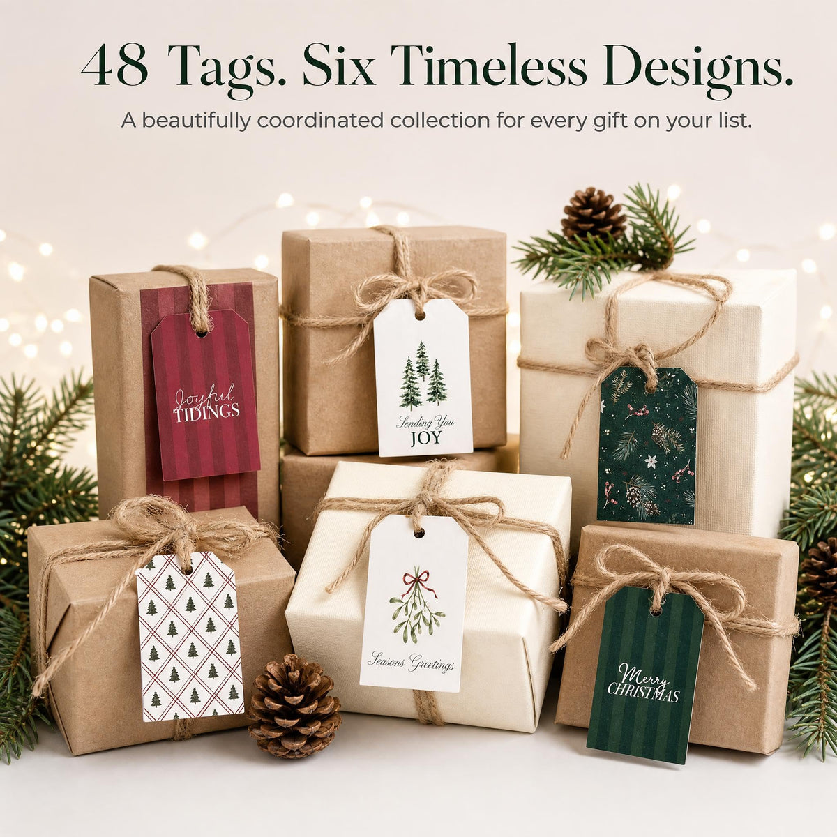 Beautiful Christmas Gift Tags - 48 Festive Quality Labels with Rope