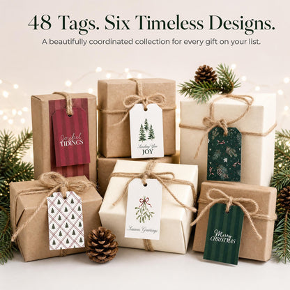Beautiful Christmas Gift Tags - 48 Festive Quality Labels with Rope