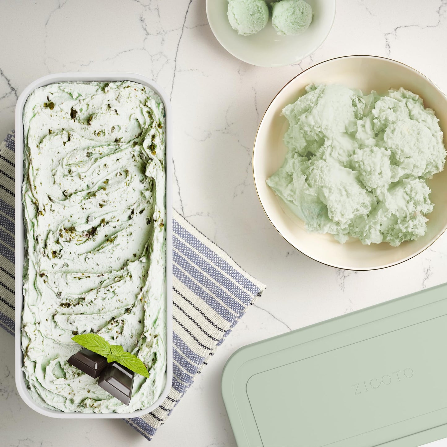 ZICOTO Set of 2 Reusable Ice Cream Tub Containers 2 Quart Each - Perfect for Homemade Sorbet, Frozen Yogurt Or Gelato - Stackable Storage Containers, Stickers And Lids Stores Easily In Freezer