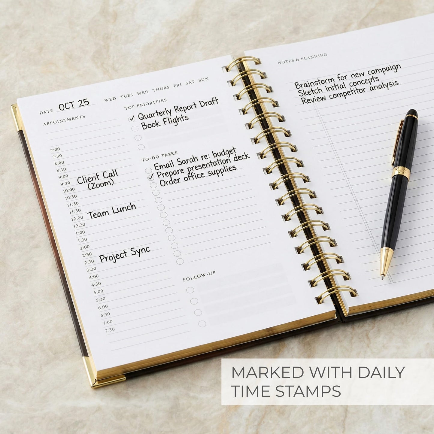 Aesthetic Daily Planner And Notebook With Hourly Schedule - Beautiful Spiral To do List Notepad For Work/Home to Organize Tasks And Appointments - Stylish School/Office Supplies Book For Women