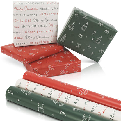 Beautiful Christmas Gift Wrapping Paper Rolls For Small & Medium Size Gifts - Set of 3 Quality Paper Rolls With Cute Designs - Add a Touch of Magic to Every Gift You Wrap - 17 in x 120 in Per Roll