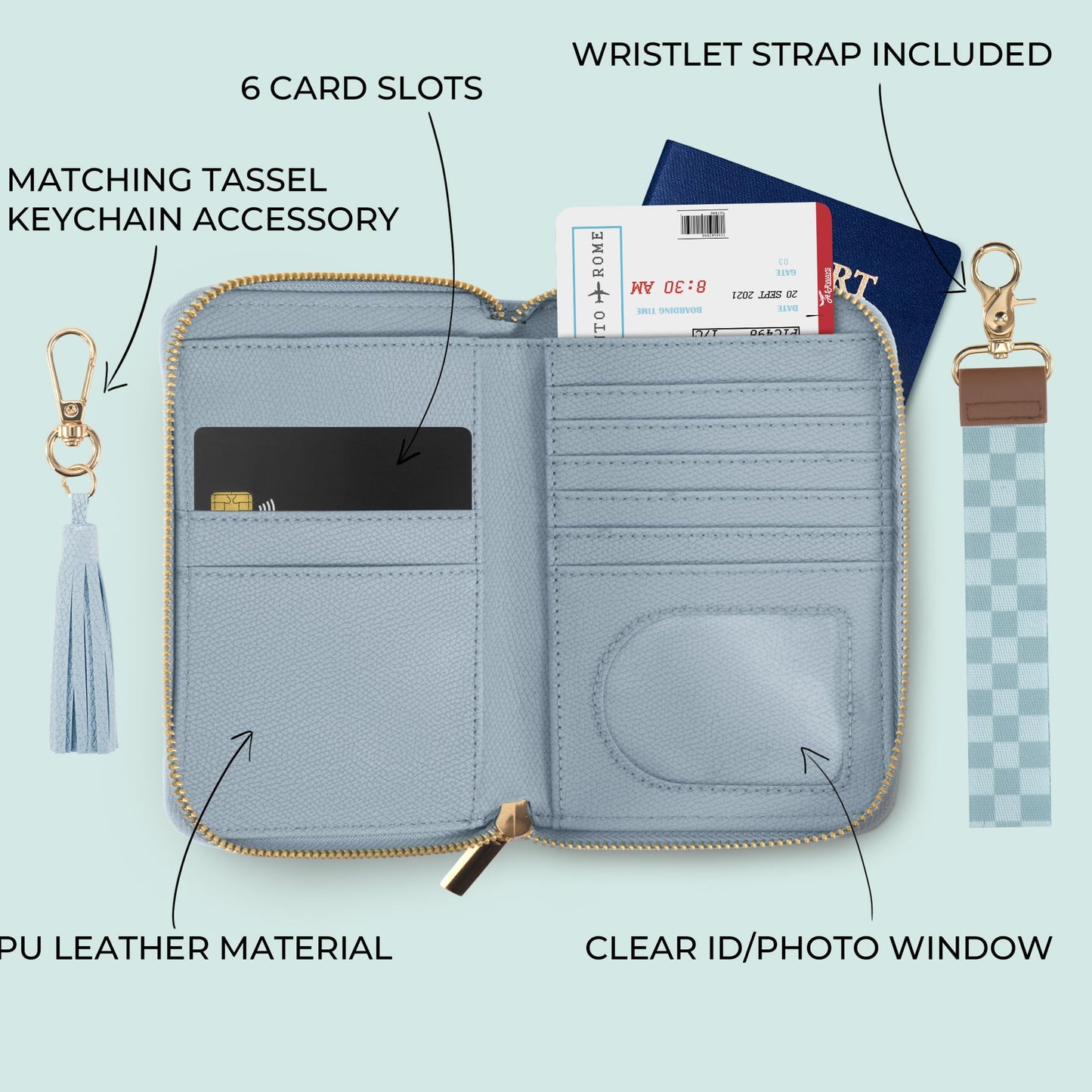 ZICOTO Stylish Passport Holder for Travel with Detachable Wristlet Strap - All-in-One Travel Wallet Organizer for Women, Secure Money Belt Alternative with Card Slots and Tassel Keychain