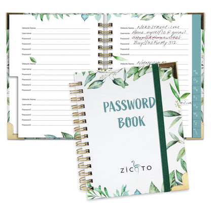 Beautiful Greenery Password Book with Alphabetical Tabs - Great Internet Password Keeper For Seniors - Perfect Notebook w/Address Section to Get All Passwords & Recently Placed Orders Organized