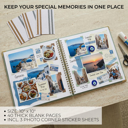 Elegant Scrap Book with Linen Cover and Gold Accents - Beautiful Photo Book & Memory Album for Preserving Cherished Photos - Lovely Gift